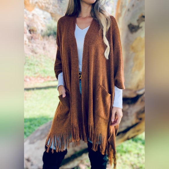 #76 🛑35 OS BOHO SOFT KNITTED FRONT POCKET FRINGE CARDIGAN - Picture 9 of 12